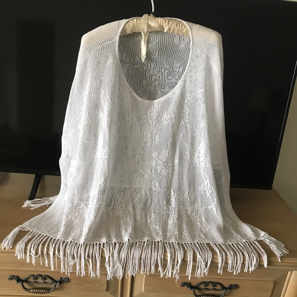 525 america Tops - ❌donated-White Lacy sheer fringed poncho
